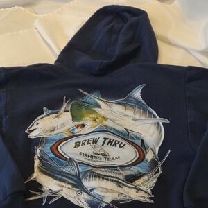 Brew Thru Fishing Team Outer Banks,NC Dark Blue Zip-Up Hoodie - Sz. M